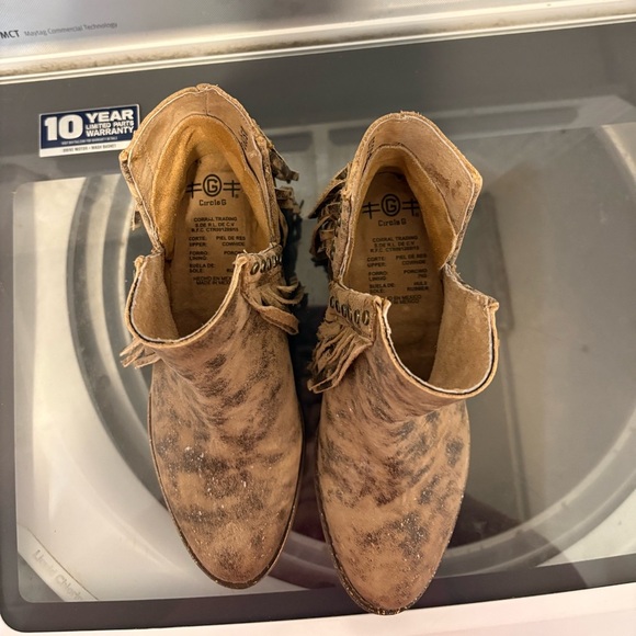 Circle G by Corral Studded Fringe Leather Ankle Boots - Brown - Picture 7 of 11